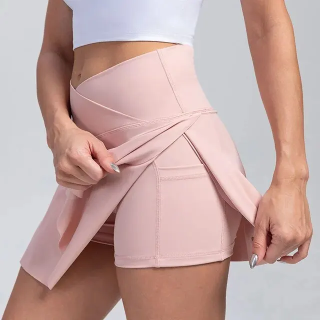 Damen Rock Tennisrock mit Innenhose Sportrock Laufrock Golf Shorts mit Tasche
