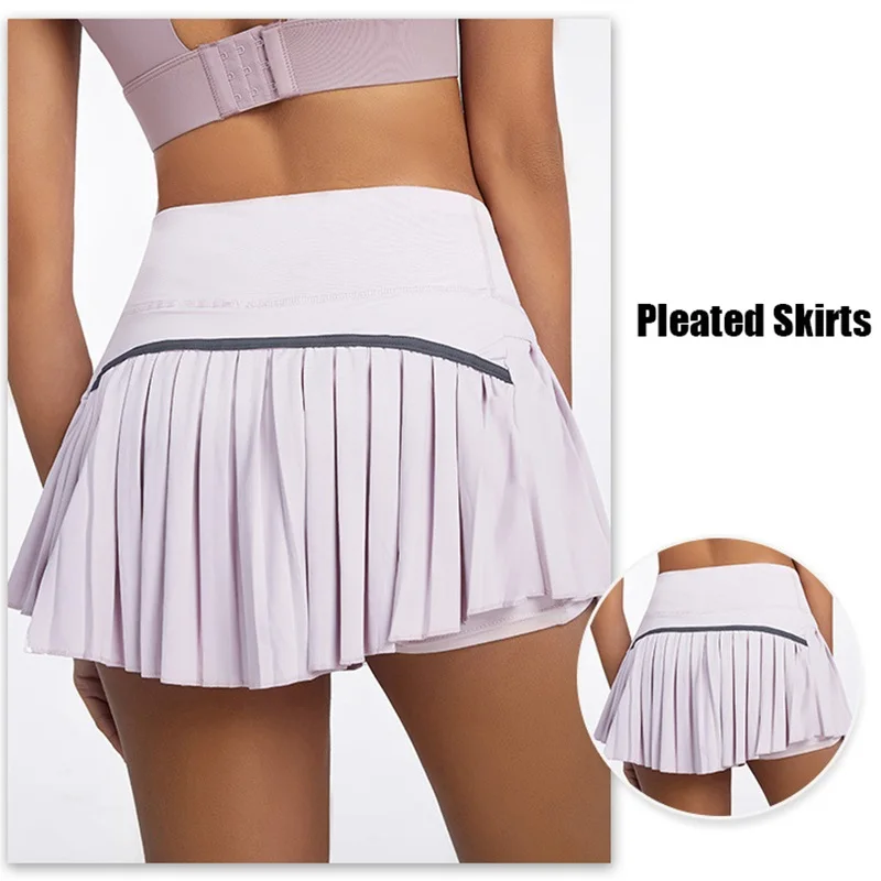 Damen Tennis-Rock mit Innenhose Sportrock Laufrock Gym Fitness Shorts mit Tasche