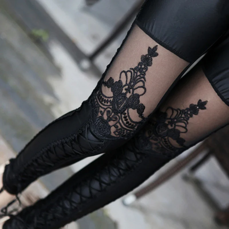 Damen Fashion Leggings Sexy Push Up Leggins Hose PU Lederhose Gothic Punk