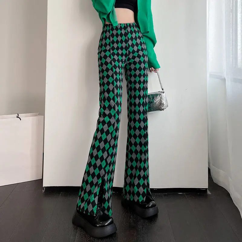 Damen Leggings Kariert Tartan Karo Muster Bootcut Hüftjeans Schlaghose Flared