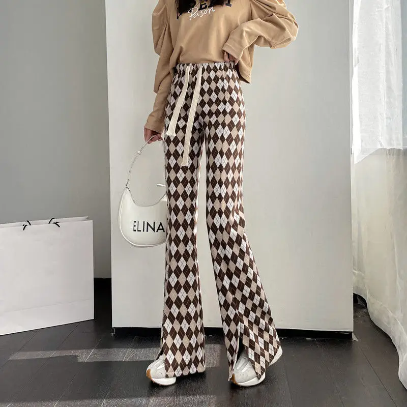 Damen Leggings Kariert Tartan Karo Muster Bootcut Hüftjeans Schlaghose Flared