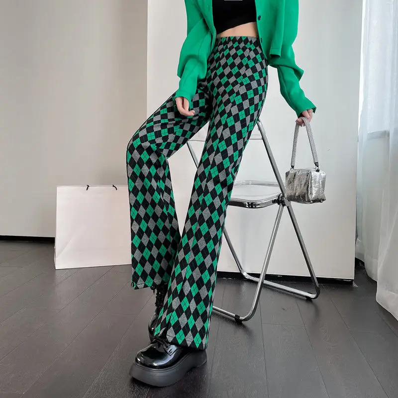Damen Leggings Kariert Tartan Karo Muster Bootcut Hüftjeans Schlaghose Flared