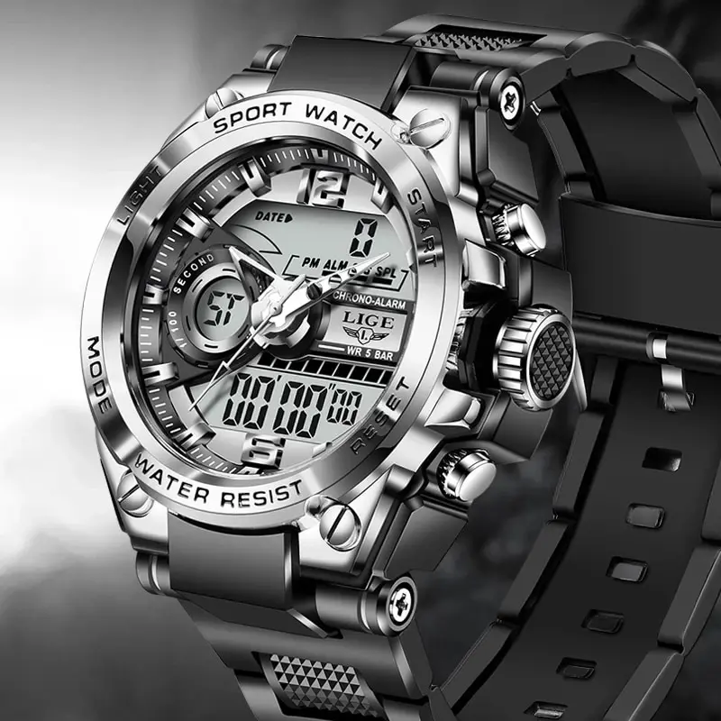 Herren Armbanduhr Digital Uhr Silber Edelstahl LED Quarzuhr Luxus Chronograph