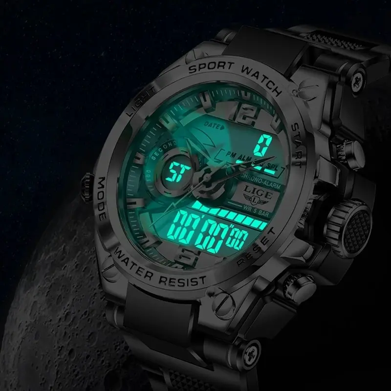 Herren Armbanduhr Digital Uhr Silber Edelstahl LED Quarzuhr Luxus Chronograph