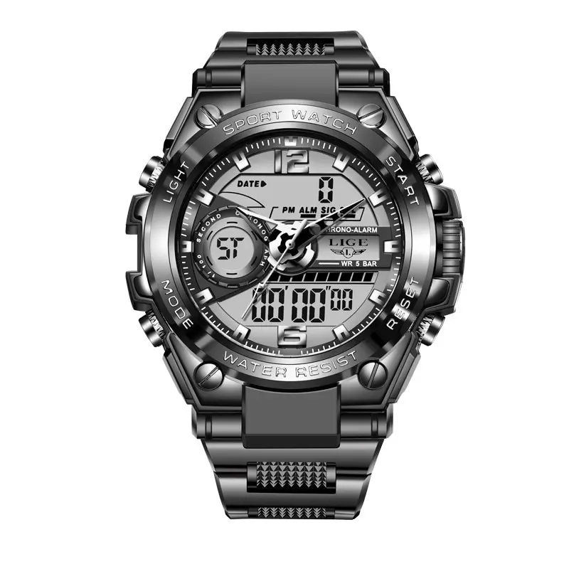 Herren Armbanduhr Digital Uhr Silber Edelstahl LED Quarzuhr Luxus Chronograph