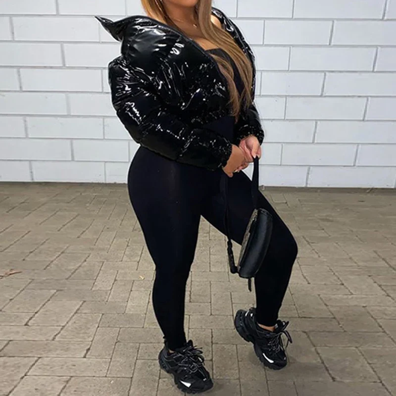 Damen Glänzende Daunenjacke Mit Kapuze Gold Steppjacke Streetwear Stepp Jacke