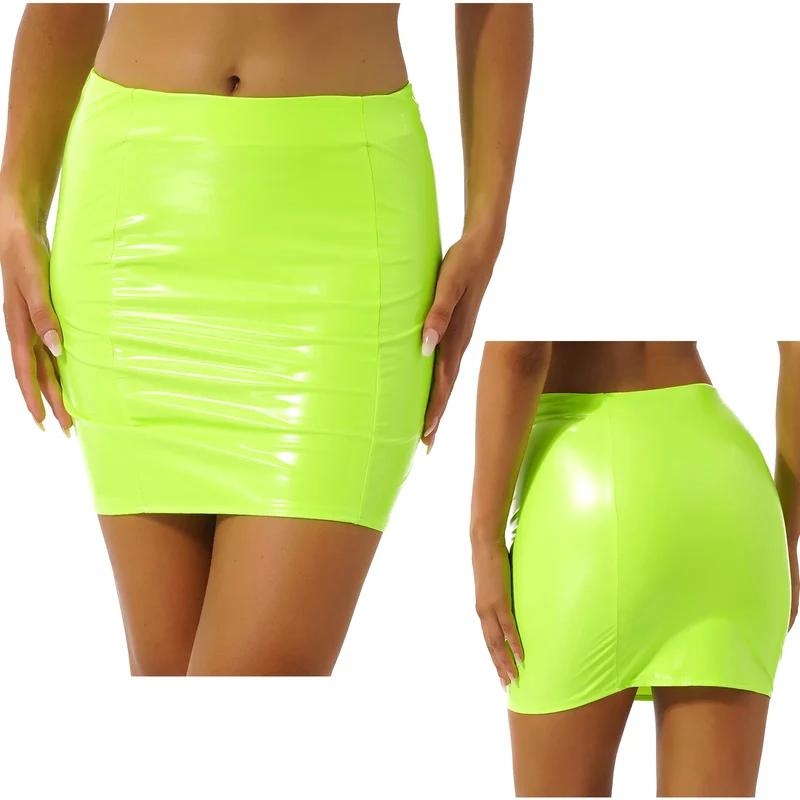 Sexy Damen Lederrock Minirock PU Mini Rock High Waist Partyrock Clubwear
