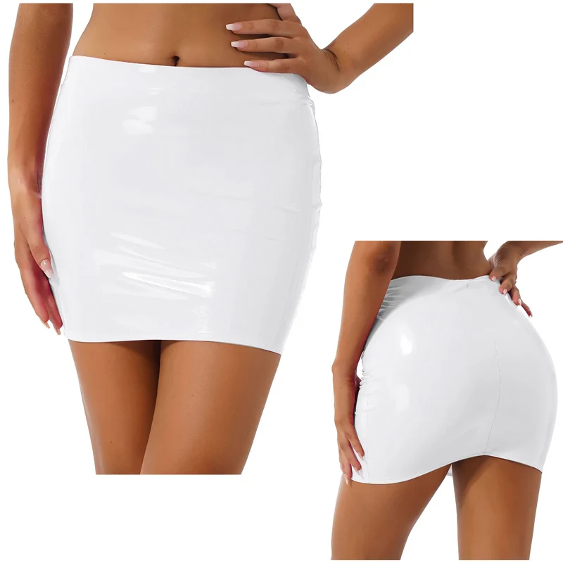 Sexy Damen Lederrock Minirock PU Mini Rock High Waist Partyrock Clubwear