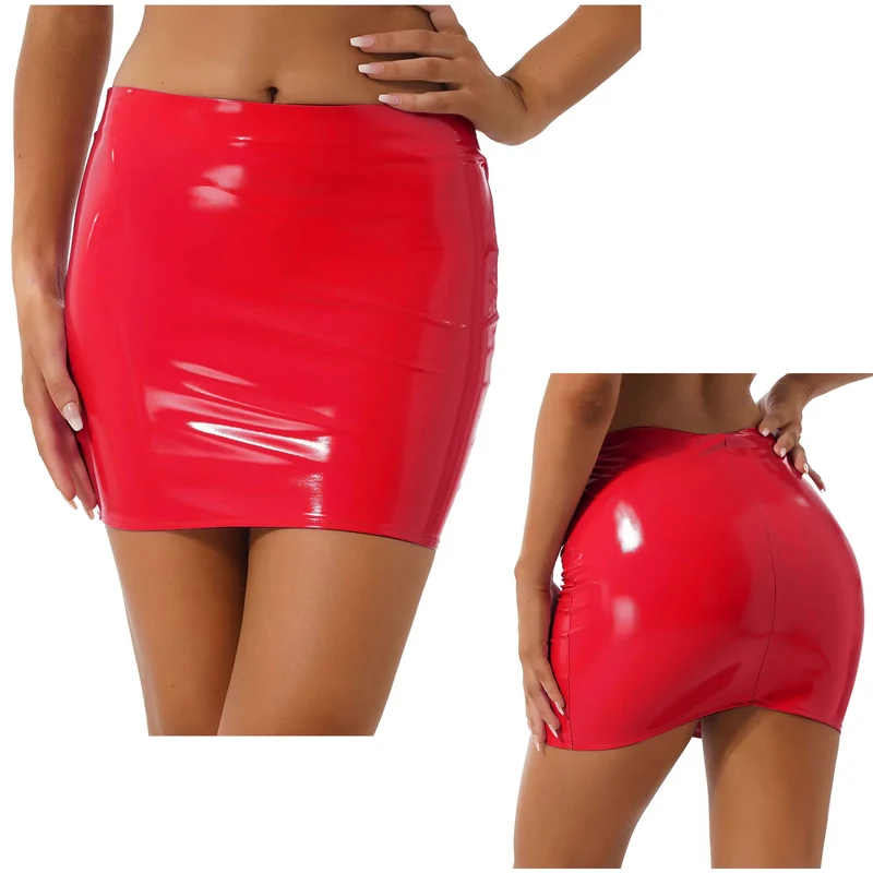 Sexy Damen Lederrock Minirock PU Mini Rock High Waist Partyrock Clubwear
