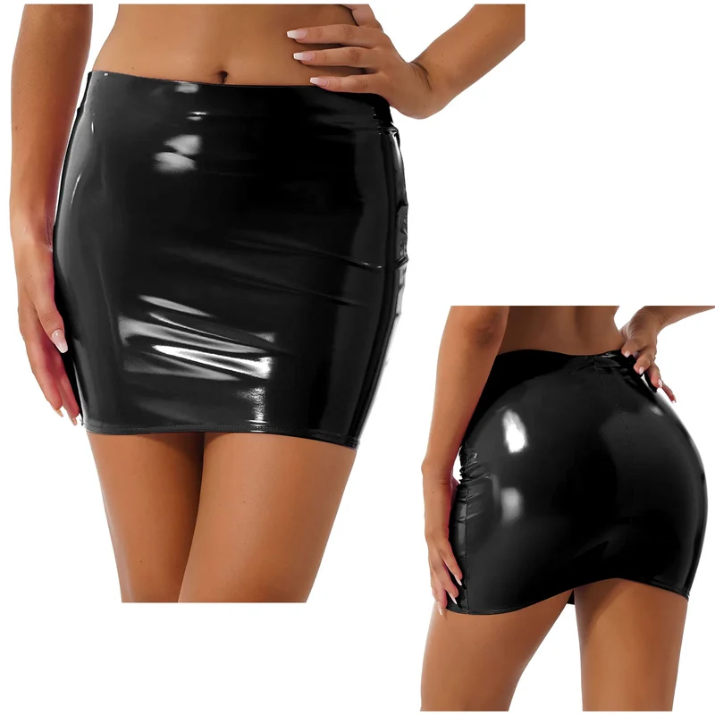 Sexy Damen Lederrock Minirock PU Mini Rock High Waist Partyrock Clubwear