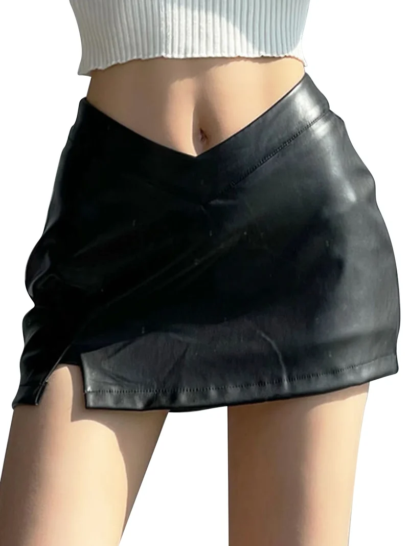 Sexy Damen Lederrock Minirock PU Mini Rock High Waist Partyrock Clubwear