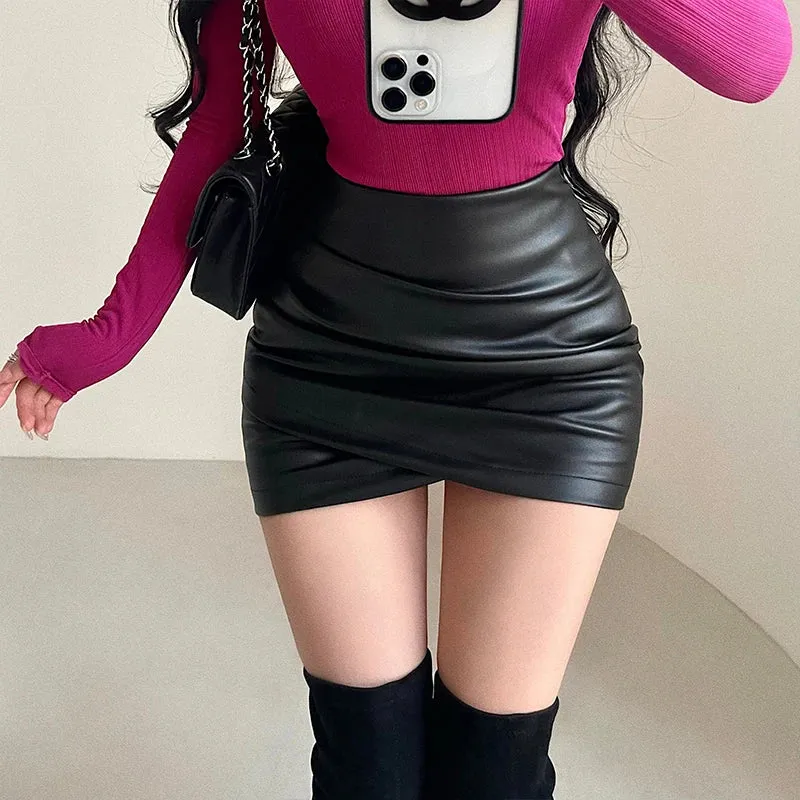 Sexy Damen Lederrock Minirock PU Mini Rock Bodycon Partyrock Clubwear