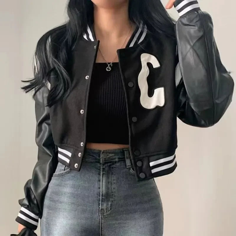Damen College Baseball Retro Bomber Jacke Sweatjacke Collegejacke Streetwear