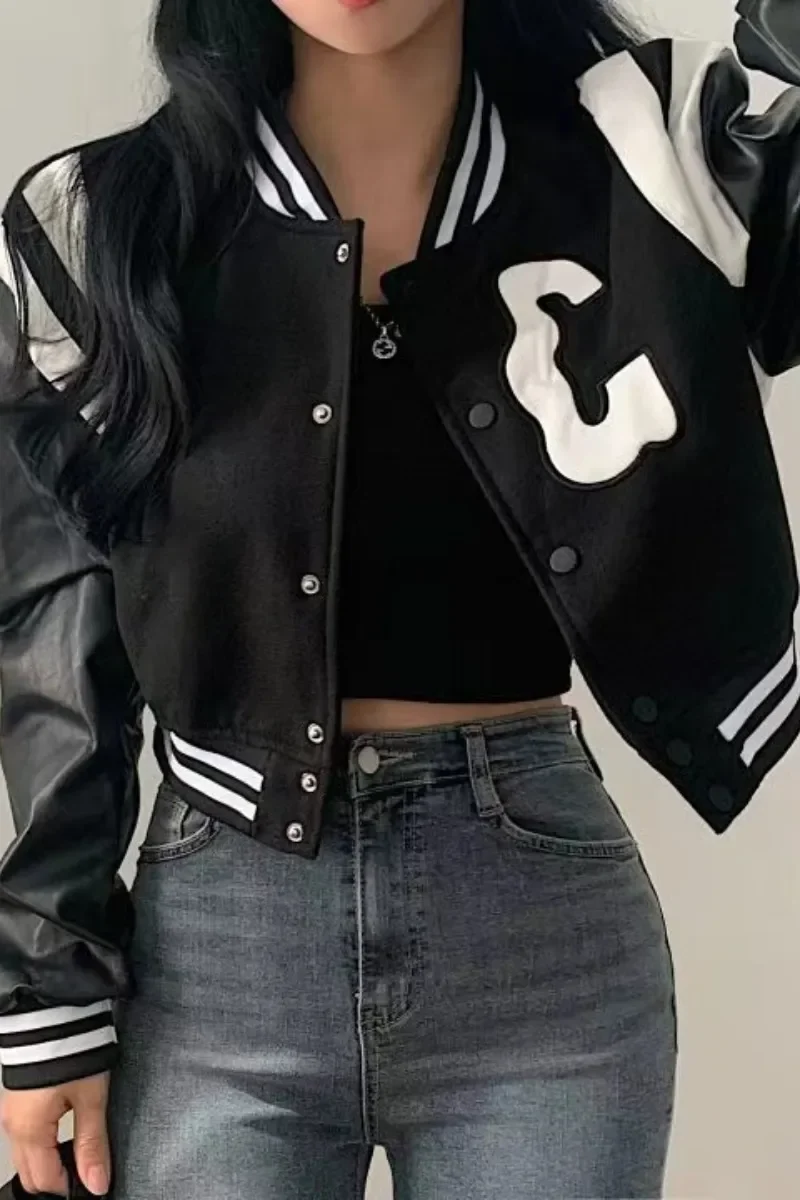 Damen College Baseball Retro Bomber Jacke Sweatjacke Collegejacke Streetwear