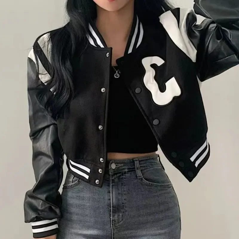 Damen College Baseball Retro Bomber Jacke Sweatjacke Collegejacke Streetwear