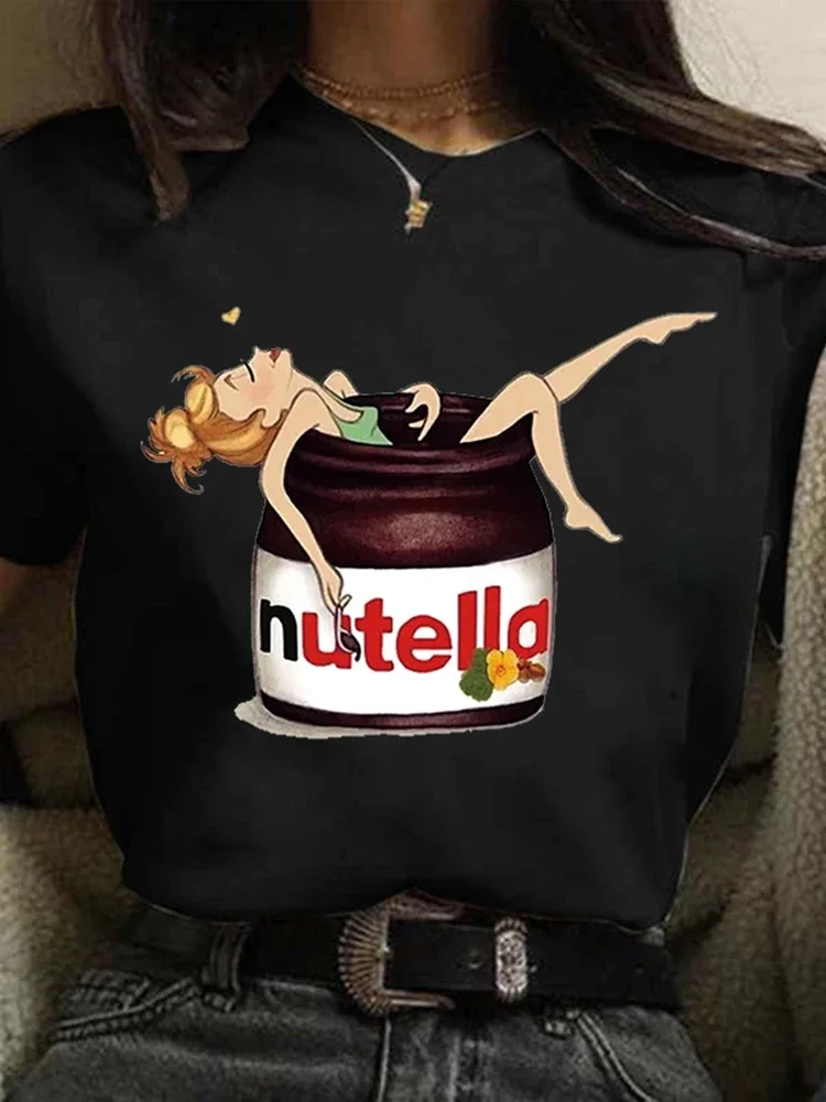 Damen Sommer Top Nutella T-Shirt Rundhals Streetwear Shirt lockeres Damentop