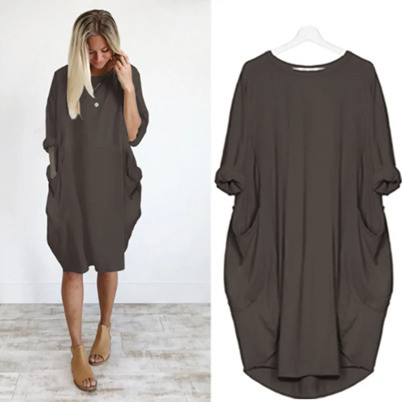 Frauen Maxikleid Pullikleid Sportkleid Kleid Sweatshirt Longtops Pulli Tunika