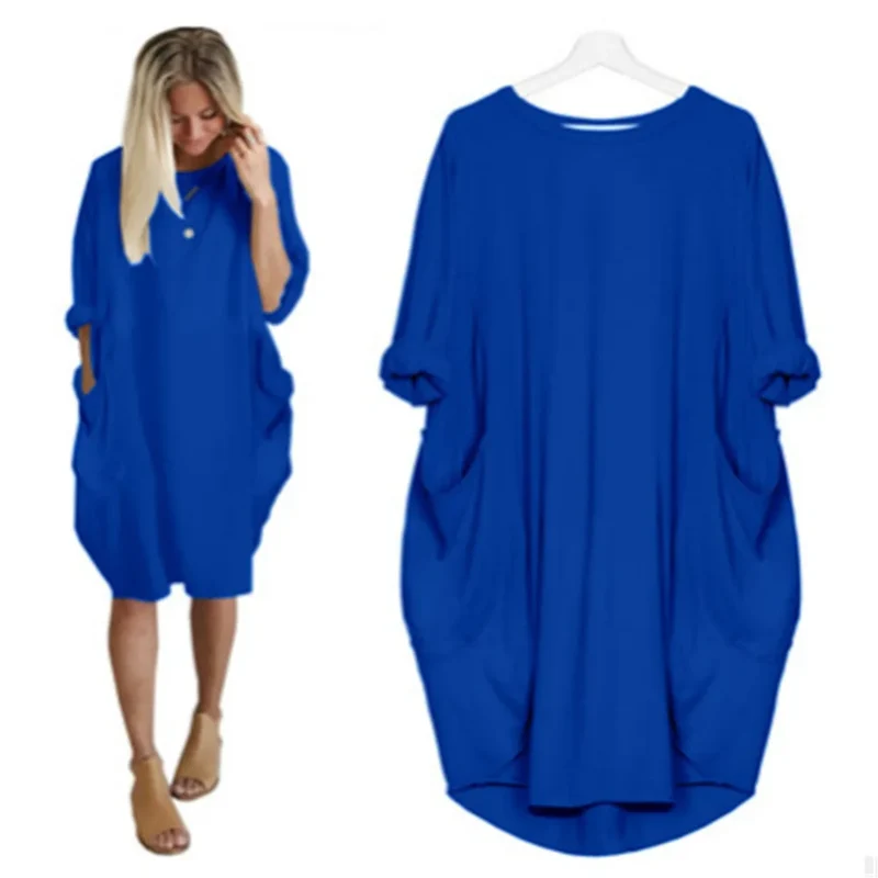 Frauen Maxikleid Pullikleid Sportkleid Kleid Sweatshirt Longtops Pulli Tunika