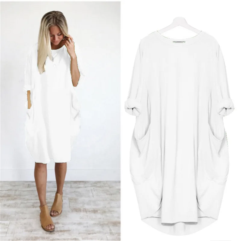Frauen Maxikleid Pullikleid Sportkleid Kleid Sweatshirt Longtops Pulli Tunika