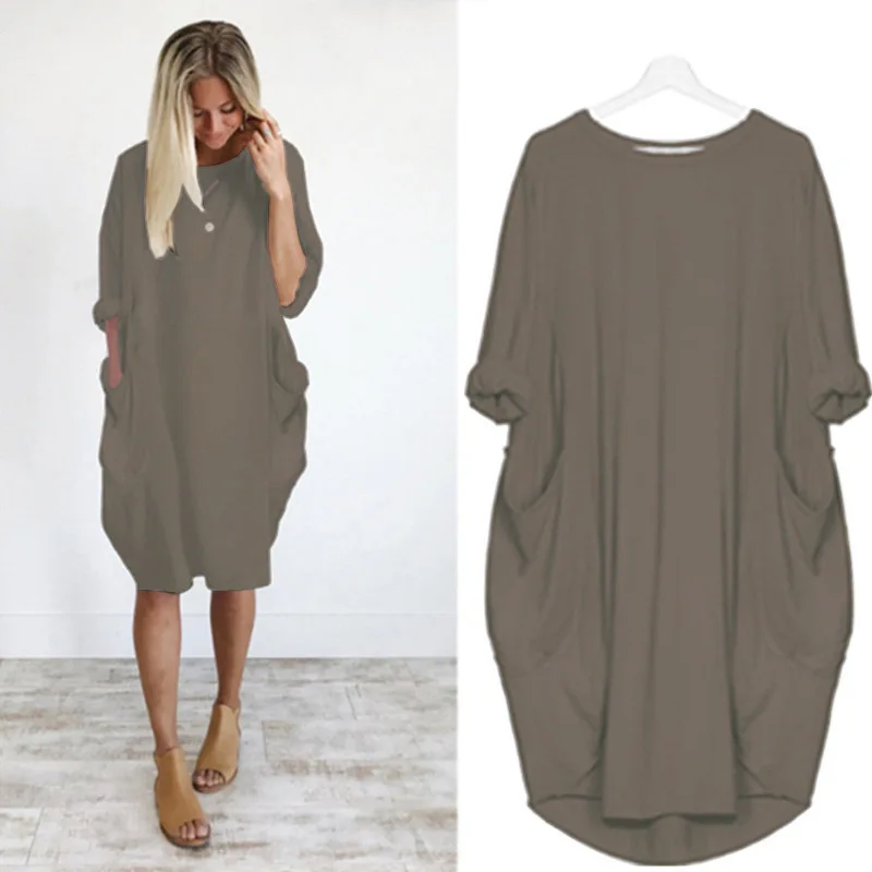 Frauen Maxikleid Pullikleid Sportkleid Kleid Sweatshirt Longtops Pulli Tunika