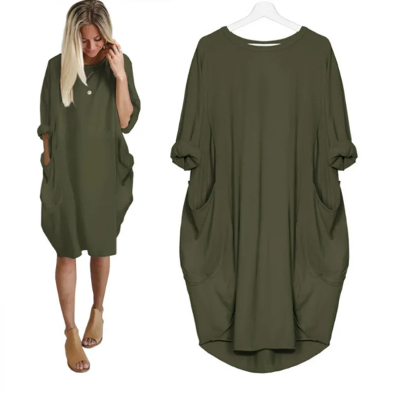 Frauen Maxikleid Pullikleid Sportkleid Kleid Sweatshirt Longtops Pulli Tunika