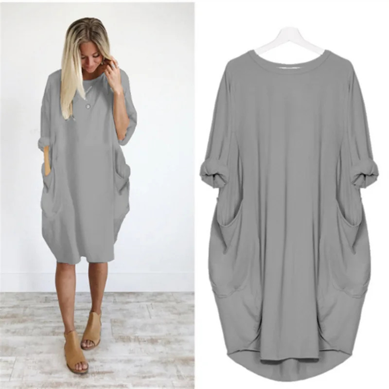 Frauen Maxikleid Pullikleid Sportkleid Kleid Sweatshirt Longtops Pulli Tunika