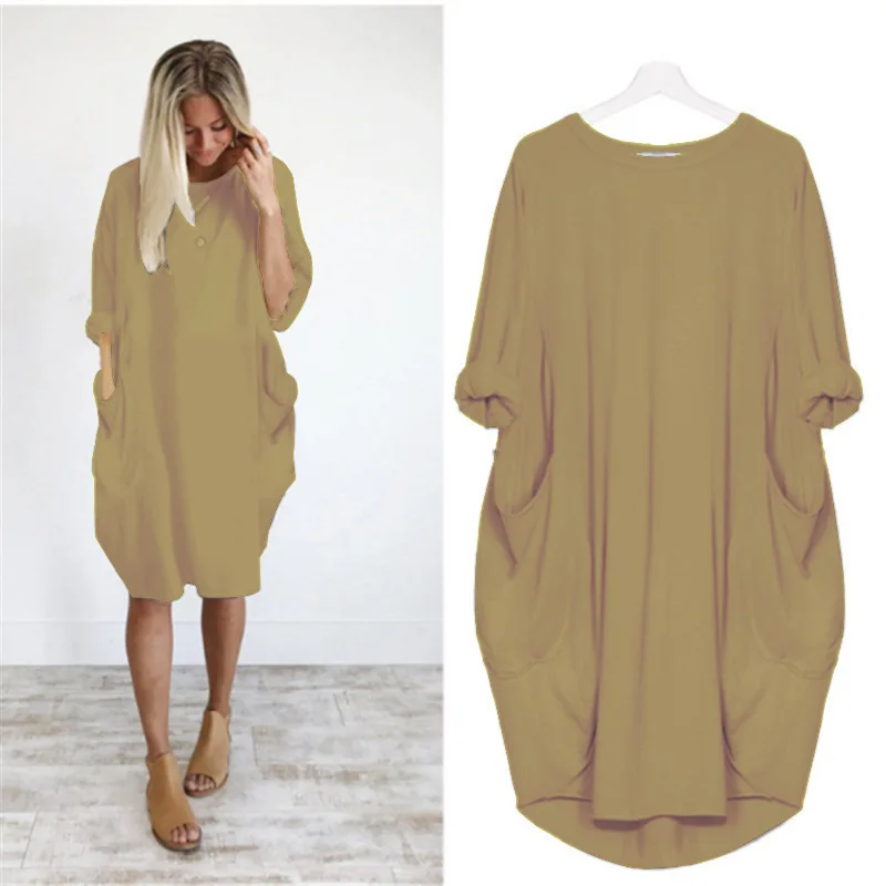 Frauen Maxikleid Pullikleid Sportkleid Kleid Sweatshirt Longtops Pulli Tunika
