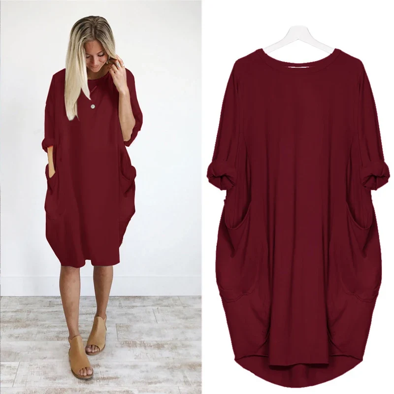 Frauen Maxikleid Pullikleid Sportkleid Kleid Sweatshirt Longtops Pulli Tunika