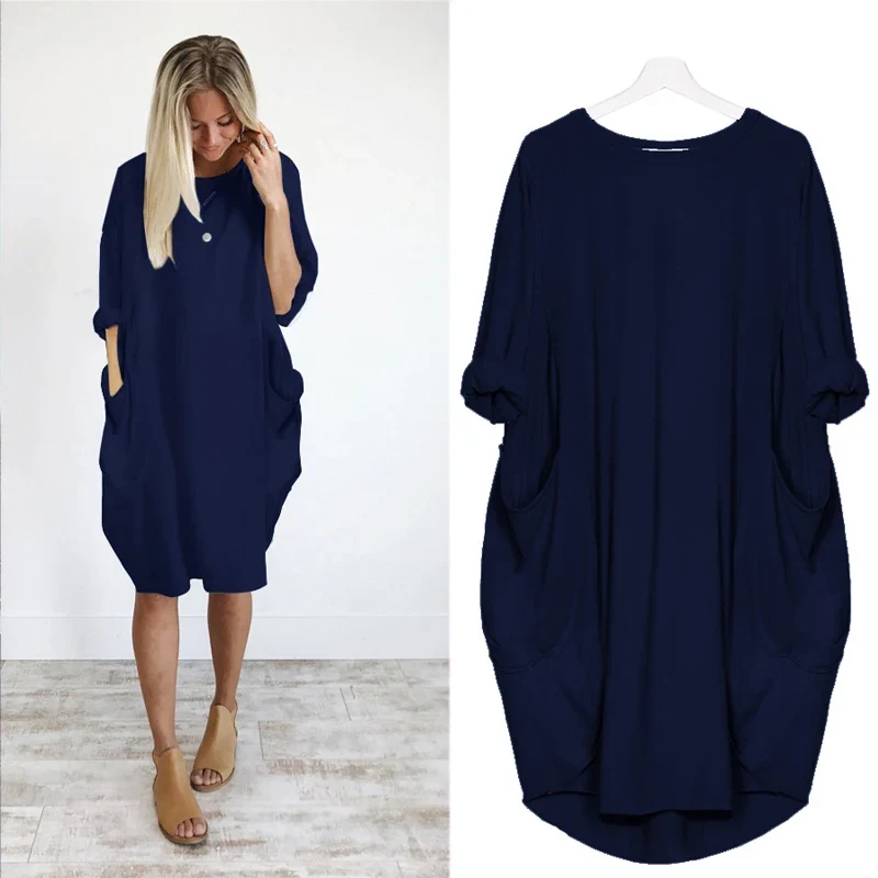 Frauen Maxikleid Pullikleid Sportkleid Kleid Sweatshirt Longtops Pulli Tunika