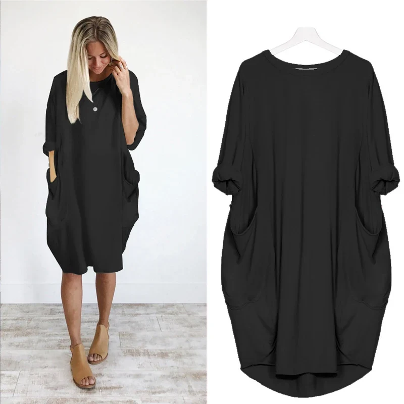 Frauen Maxikleid Pullikleid Sportkleid Kleid Sweatshirt Longtops Pulli Tunika