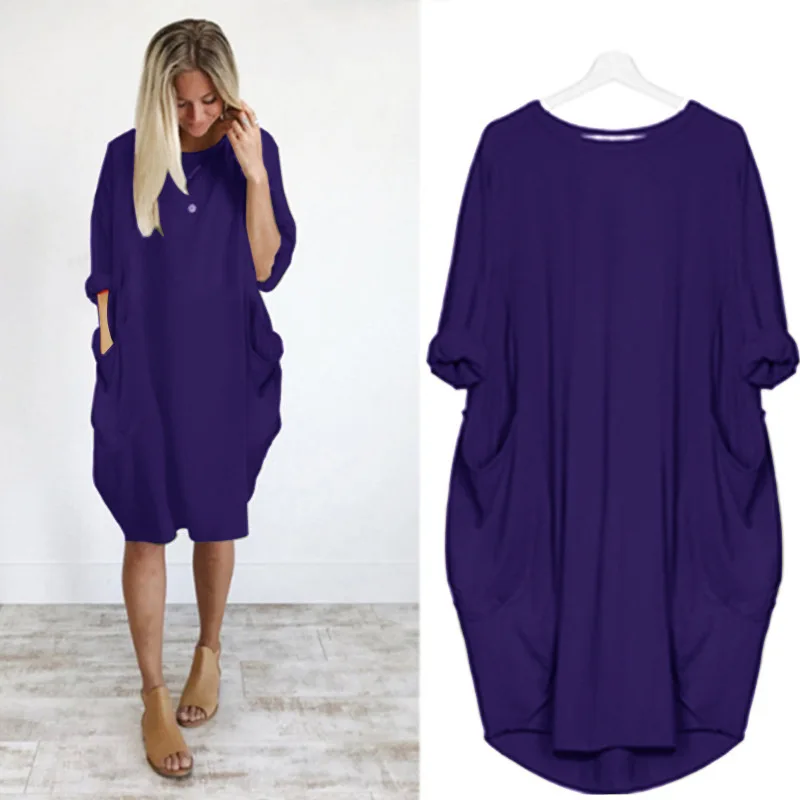 Frauen Maxikleid Pullikleid Sportkleid Kleid Sweatshirt Longtops Pulli Tunika
