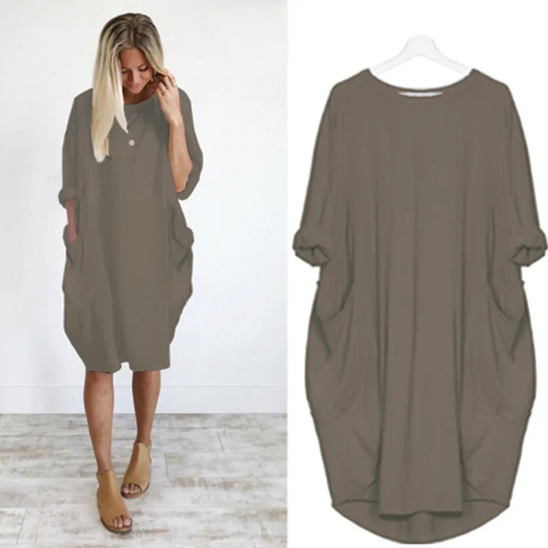 Frauen Maxikleid Pullikleid Sportkleid Kleid Sweatshirt Longtops Pulli Tunika