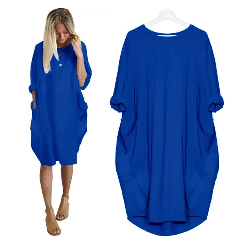 Frauen Maxikleid Pullikleid Sportkleid Kleid Sweatshirt Longtops Pulli Tunika