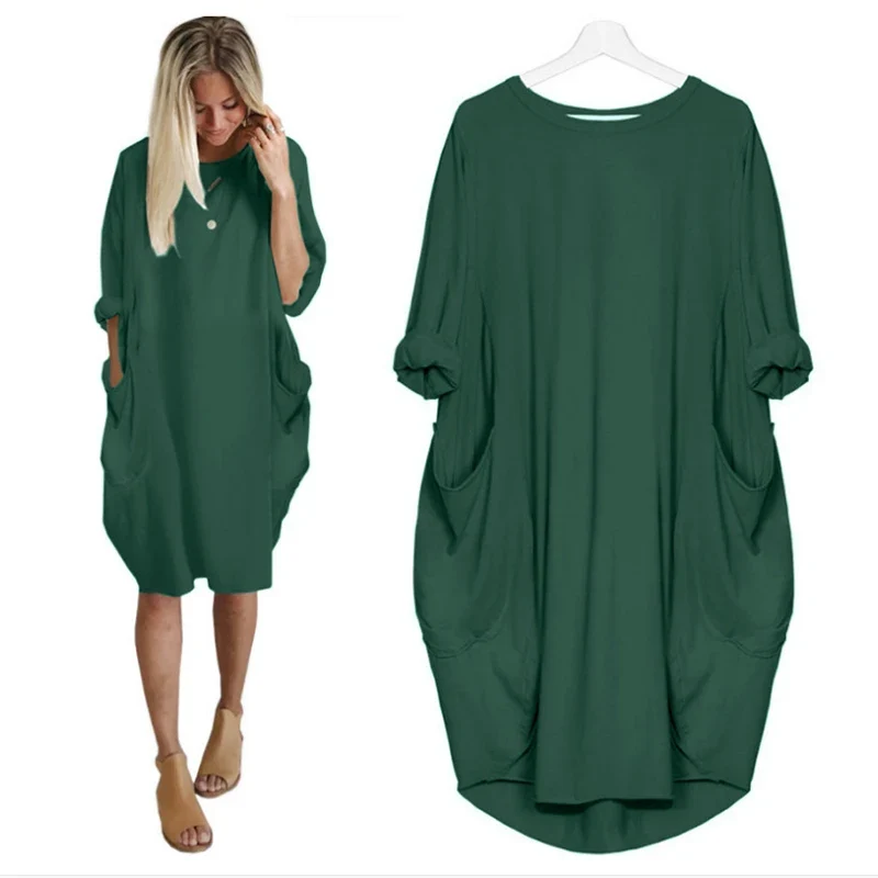 Frauen Maxikleid Pullikleid Sportkleid Kleid Sweatshirt Longtops Pulli Tunika