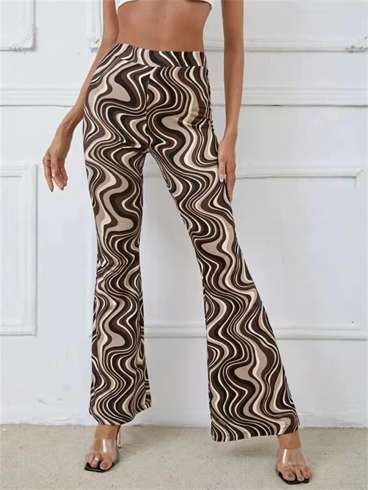 Damen Yoga Hose Bootcut Hüftjeans Schlaghose Flared Leggins Flower Power Retro