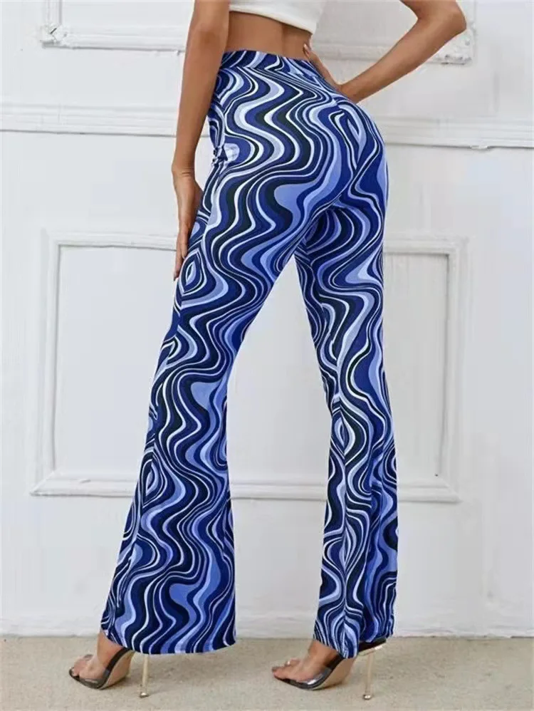 Damen Yoga Hose Bootcut Hüftjeans Schlaghose Flared Leggins Flower Power Retro