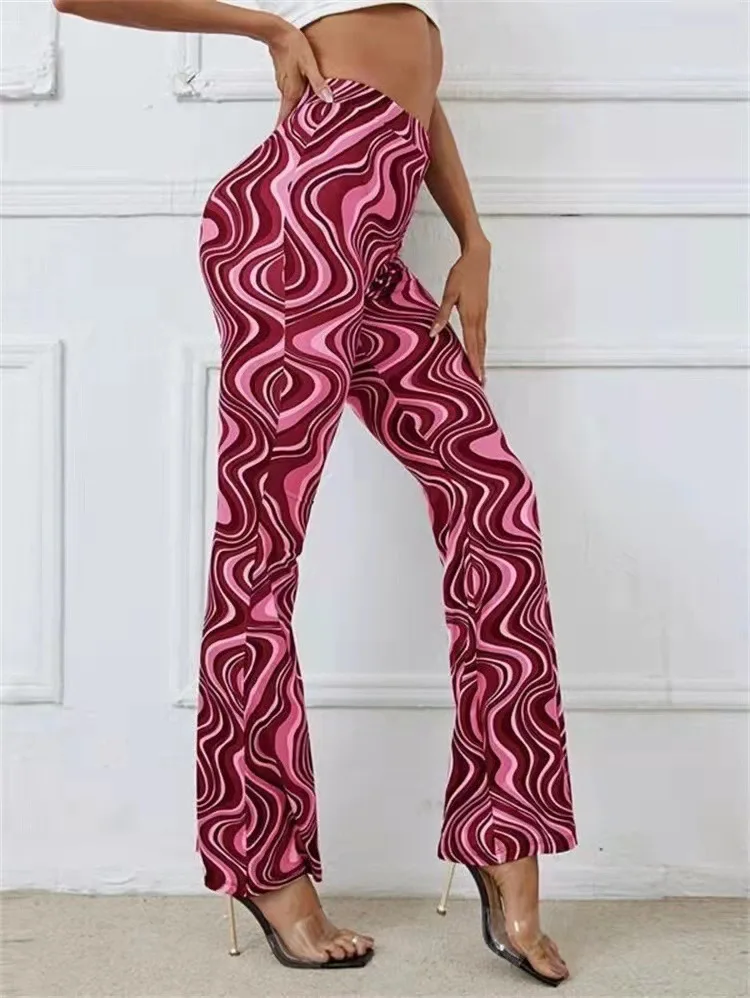 Damen Yoga Hose Bootcut Hüftjeans Schlaghose Flared Leggins Flower Power Retro