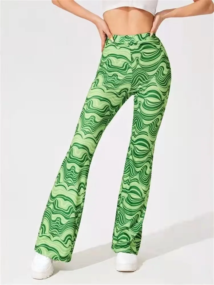 Damen Yoga Hose Bootcut Hüftjeans Schlaghose Flared Leggins Flower Power Retro
