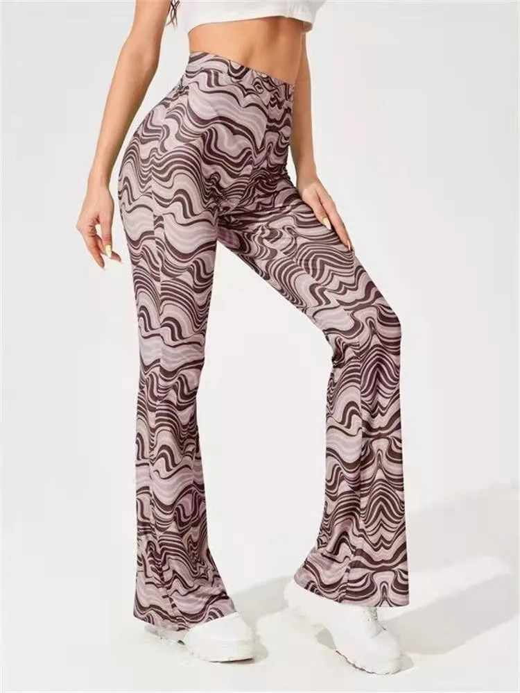 Damen Yoga Hose Bootcut Hüftjeans Schlaghose Flared Leggins Flower Power Retro