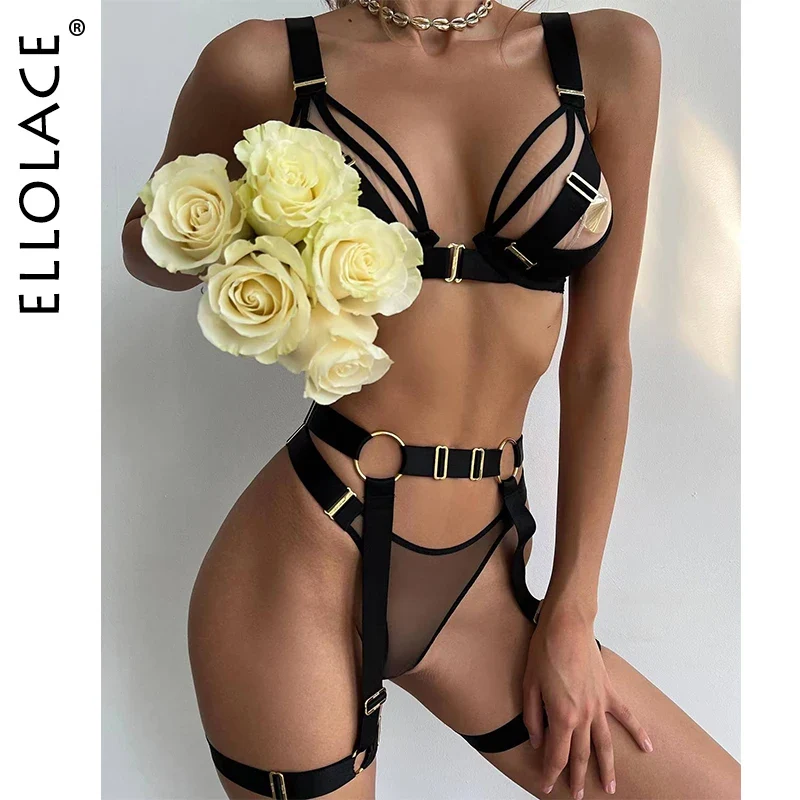 5 Stk BH Set Damen Sexy Spitze Dessous Bodysuit Body Unterwäsche Schwarz Tanga