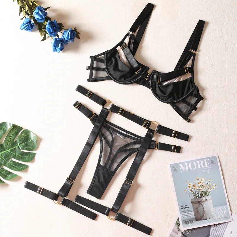 5 Stk BH Set Damen Sexy Spitze Dessous Bodysuit Body Unterwäsche Schwarz Tanga