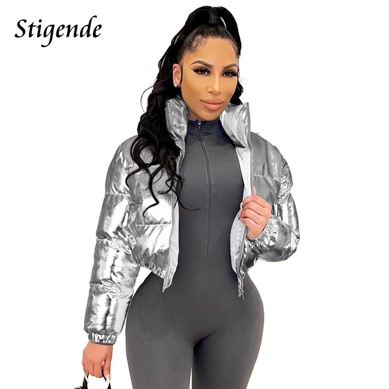 Damen Glänzende Daunenjacke Mit Kapuze Gold Steppjacke Streetwear Stepp Jacke