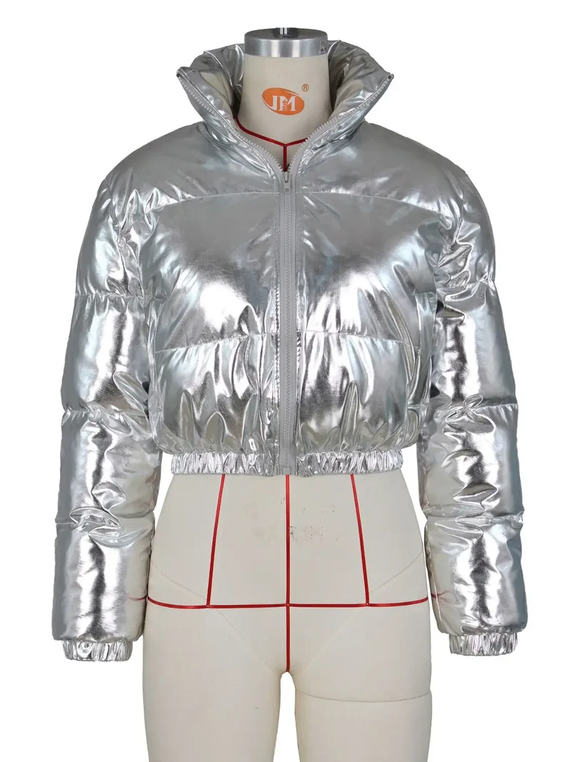 Damen Glänzende Daunenjacke Mit Kapuze Silber Steppjacke Streetwear Stepp Jacke