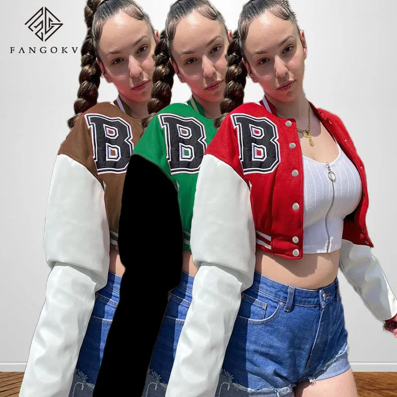Damen College Baseball Retro Bomber Jacke Sweatjacke Collegejacke Streetwear