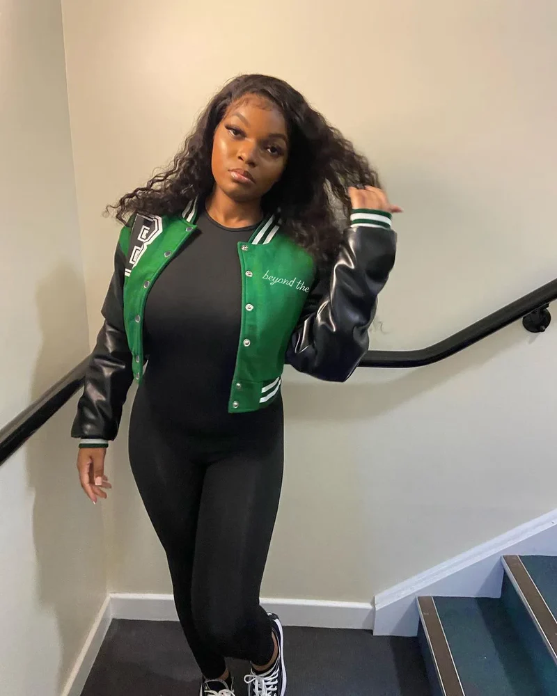 Damen College Baseball Retro Bomber Jacke Sweatjacke Collegejacke Streetwear