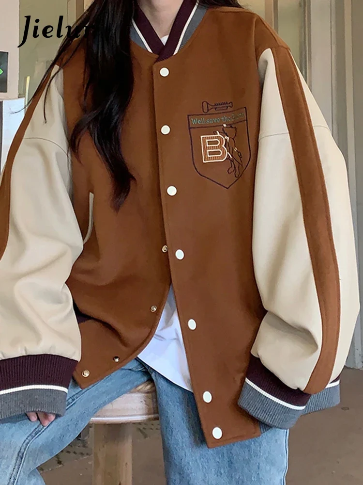 Damen College Baseball Retro Bomber Jacke Unisex Sweatjacke Collegejacke