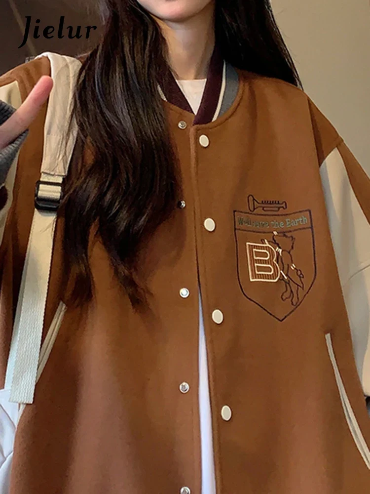 Damen College Baseball Retro Bomber Jacke Unisex Sweatjacke Collegejacke