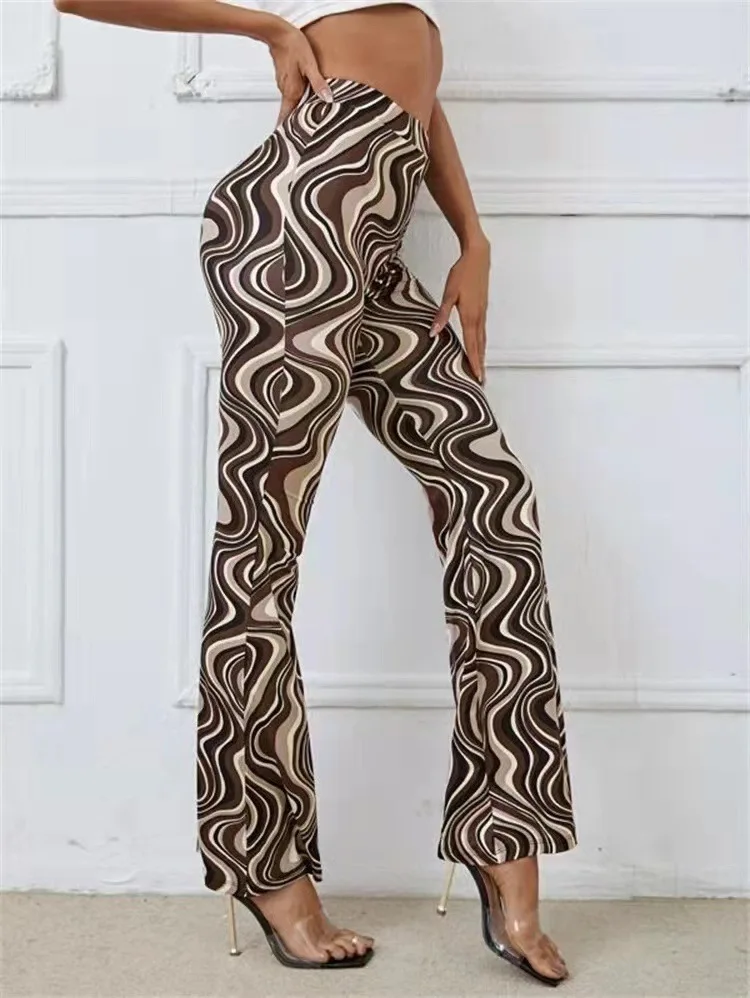 Damen Yoga Hose Bootcut Hüftjeans Schlaghose Flared Leggins Flower Power Retro