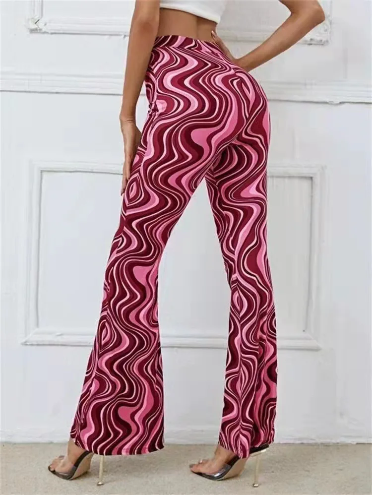 Damen Yoga Hose Bootcut Hüftjeans Schlaghose Flared Leggins Flower Power Retro