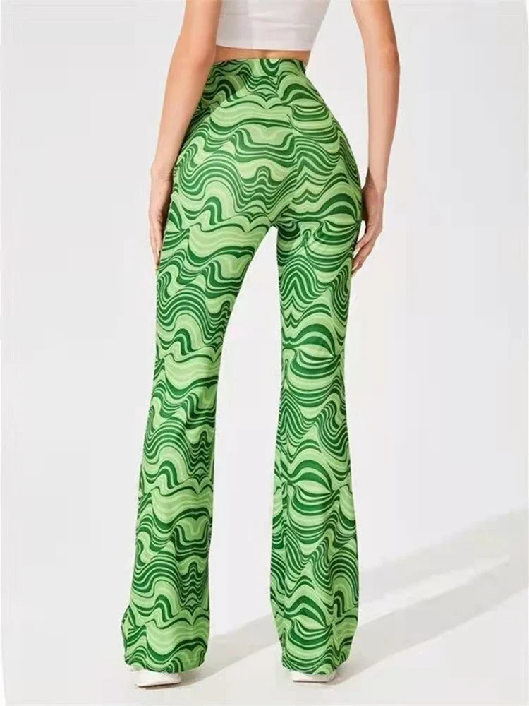 Damen Yoga Hose Bootcut Hüftjeans Schlaghose Flared Leggins Flower Power Retro
